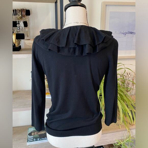 Lauren Ralph Lauren ruffle neck Black sweater Silk and Cotton Blend Size Small - Picture 5 of 13